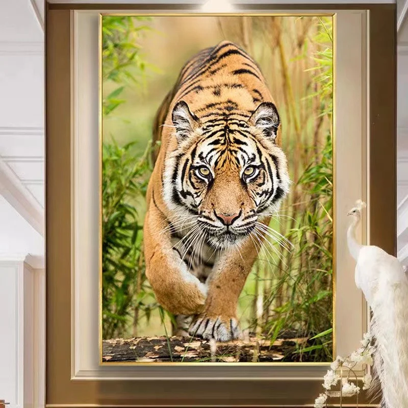 DIY full Diamond Embroidery,Round Diamond 5D Tiger Downhill Figure  Living room decoration rhinestone beads Diamond painting