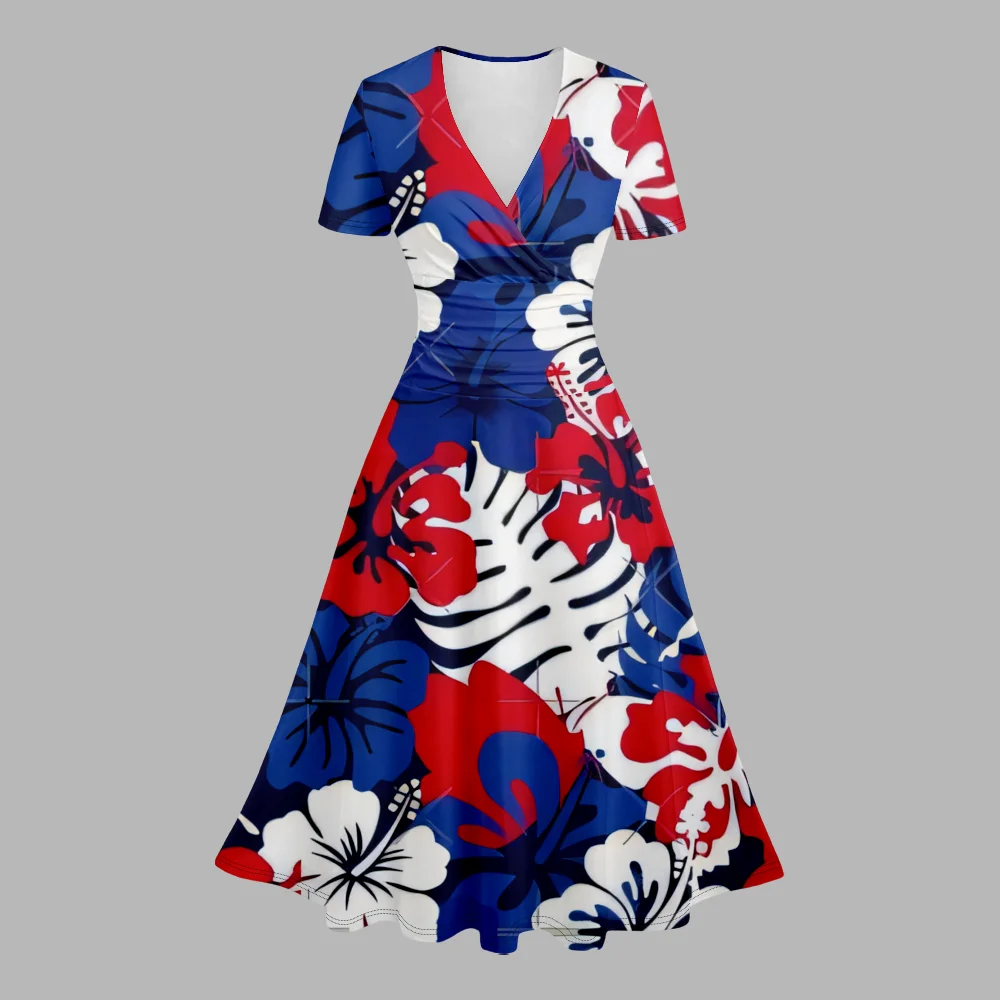 

Summer Dress Hawaiian Stylish Party Dress Fashion Women V Neck A-Line Dresses Resort Dresses Trendy Girl Vestido Elegant Robe