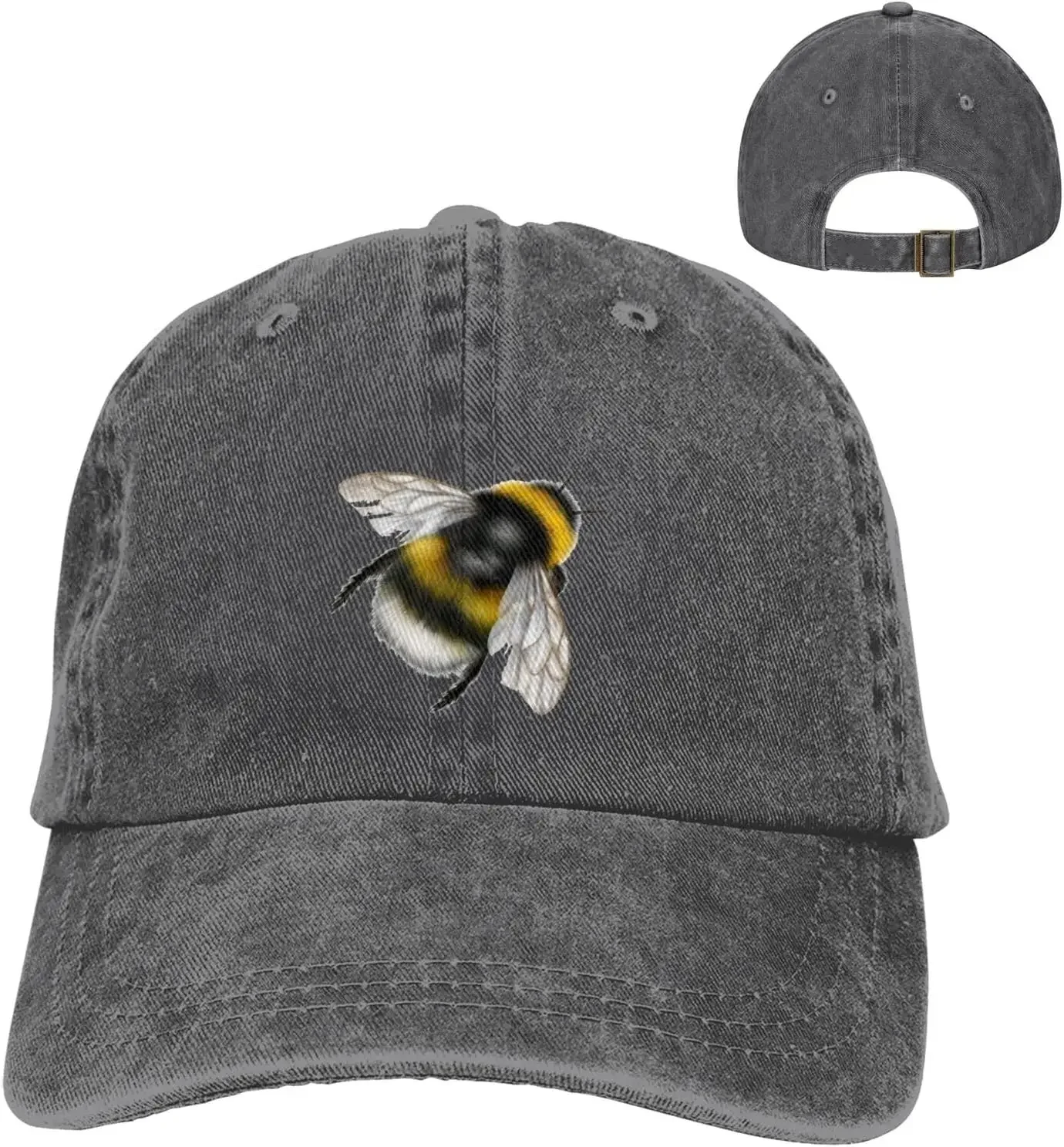 Realistic Bee Distressed Adjustable Washed Denim Mens Dad Trucker Hat Baseball Ball Cap for Men