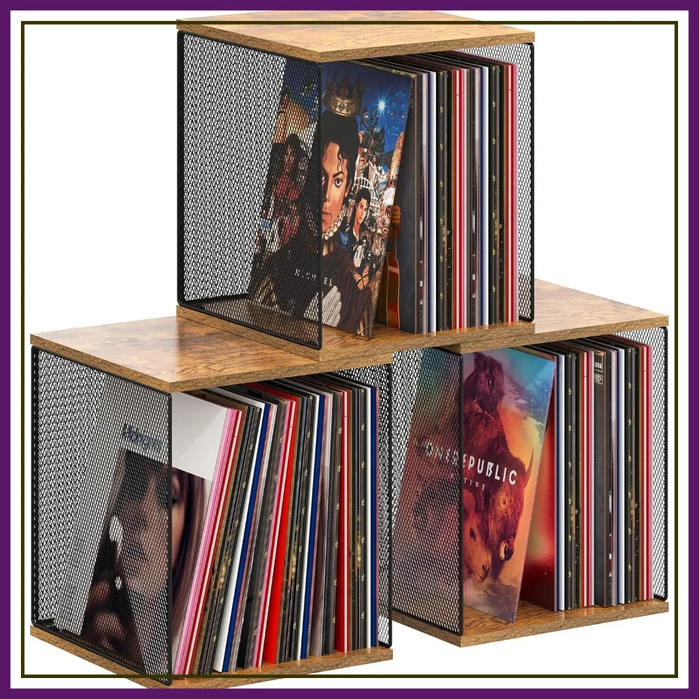 

Dmevkic 3 Cube Vinyl Record Storage DIY Stackable 120-150 Records Visualize Album Storage Crate
