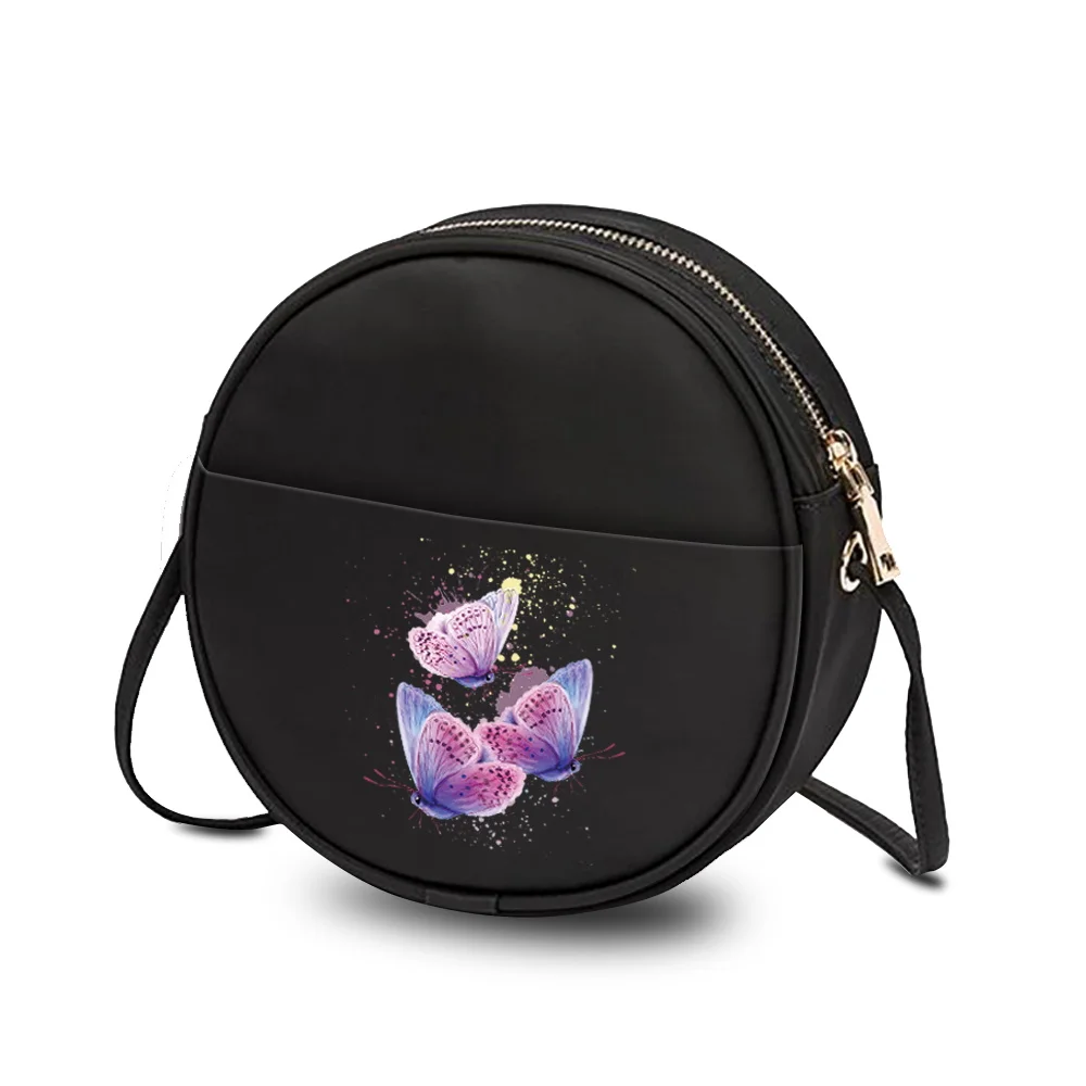 Bolso de hombro redondo con estampado de mariposa para mujer, organizador de mensajero para compras, cosméticos, Harajuku, bolsas cruzadas de almacenamiento