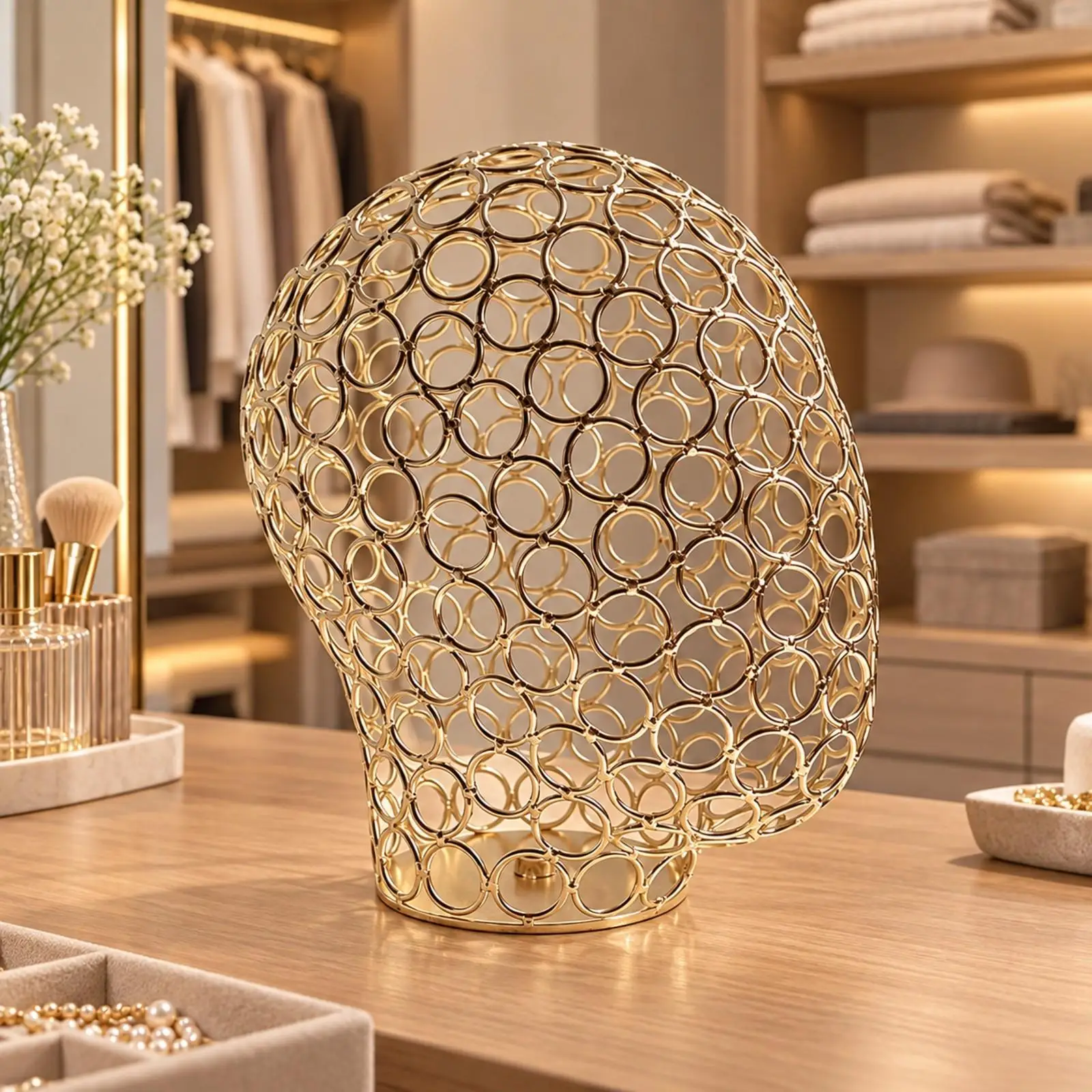 Head-Form Hat and Hairpiece Stand Lightweight Electroplated Iron Head-Form Stand Portable Versatile for Salons, Boutiques