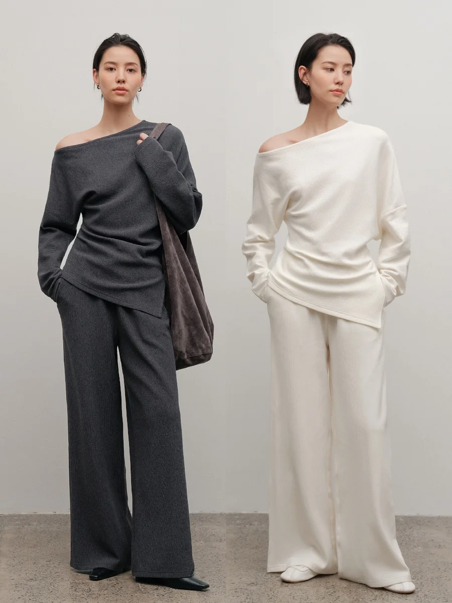 

Женский модный комплект JANEON: свободное платье с бантом на плече, плиссированный топ на одно плечо, брюки с высокой талией и широкими штанинами, хлопок, весна