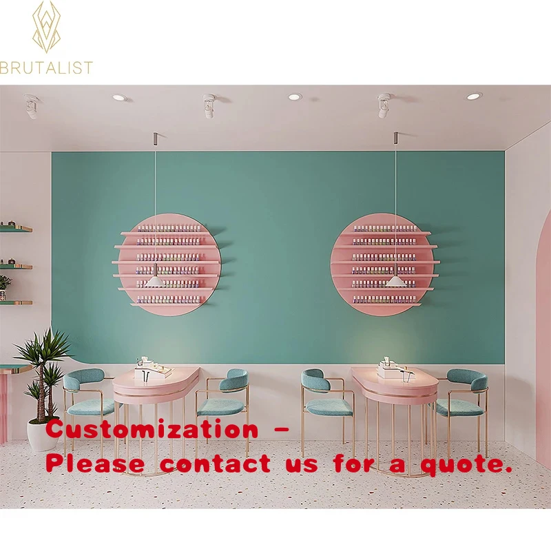 

custom.Minimalist Nail Salon Interior Design with LED Lighting Factory Furniture Beauty Shop Display and Renovation