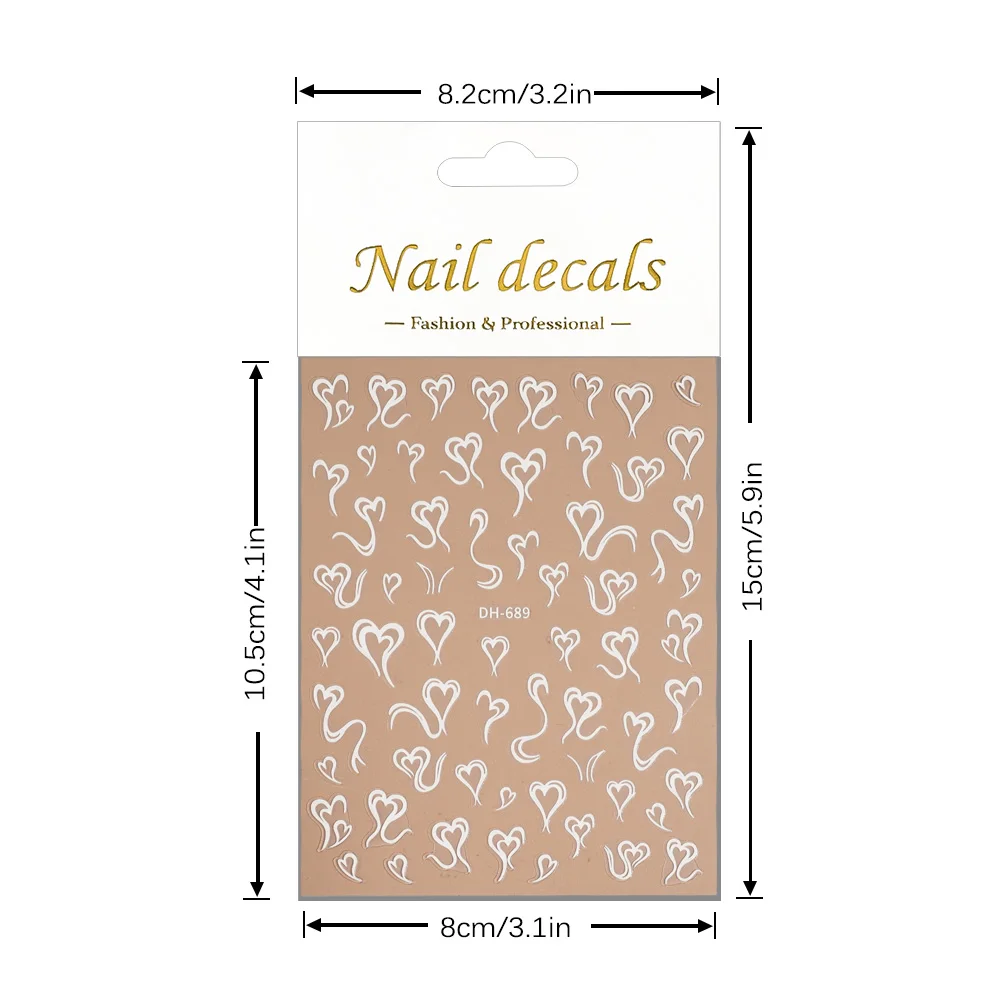1/5 Uds pegatinas de uñas de corazón romántico dulce 3D pegatinas de decoración de uñas planas para manicura DIY calcomanías de decoración autoadhesivas