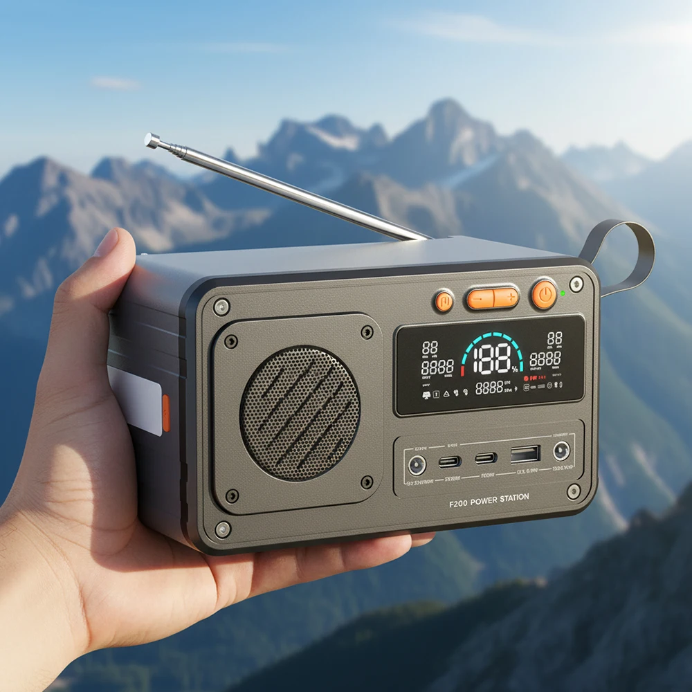 2026 USB-C PD 100W Two-Way Fast Charging Portable Power Station 192Wh LiFePO4 Battery Solar Power Bank with FM Radio for Laptop