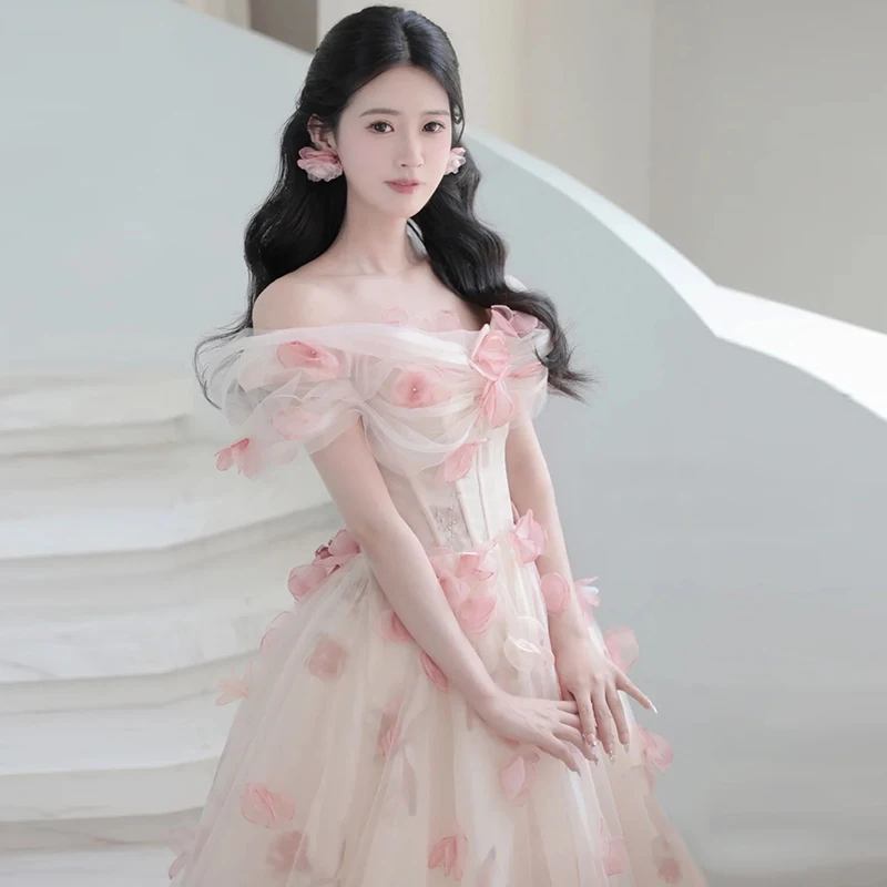 Ele One-oulder Wedding Dr for Engagement And Banquet Performance Host Long Gown Sweet Sle A-Line Skirt