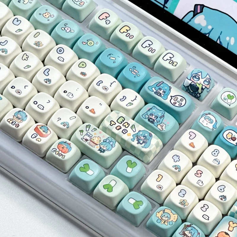 New 131key Miku Keycaps Pbt Customized Moa Mechanical Gaming Keyboard Keycap Ipad Wireless Keyboard Kawaii Anime Peripheral Gift