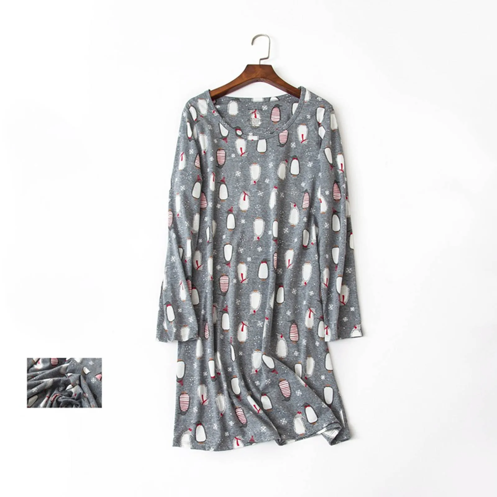 New Loose Casual Pajamas Long-Sleeved Nightgown Cute Cartoon Printing Skirt Pajama Home Wear Slim Sleepwear