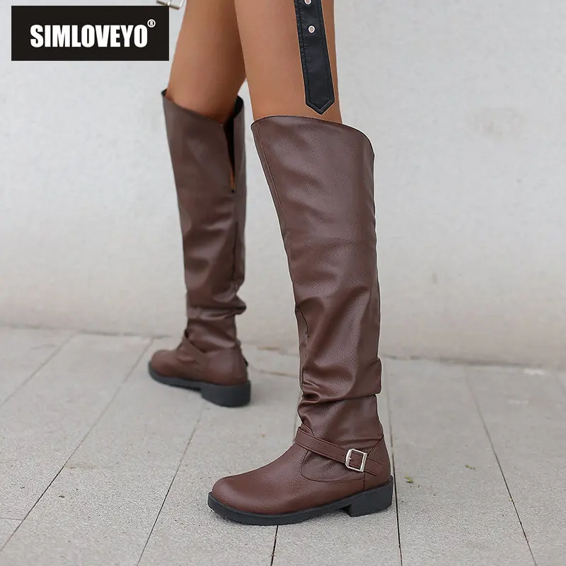 SIMLOVEYO Brand Ladies Boots Round Toe Heels 3cm Slip On 45 46 47 48 Female Shoes