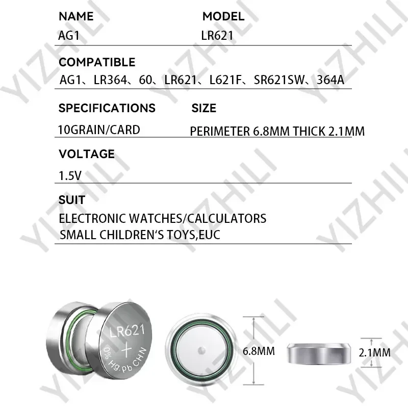 10-100PCS AG1 Battery 364 LR621 SR621SW 1.55V Button Batteries 164 531 L621 SR621 SR60 CX60 For Watch Toys Remote Cell Coin