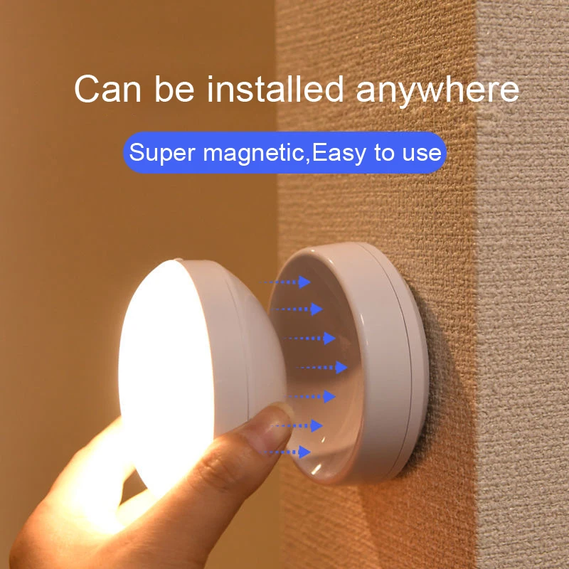 PIR Motion Sensor Night Light, Lâmpada de parede sem fio, USB recarregável, sob o armário, corredor, armário, banheiro, rotação de 360 °