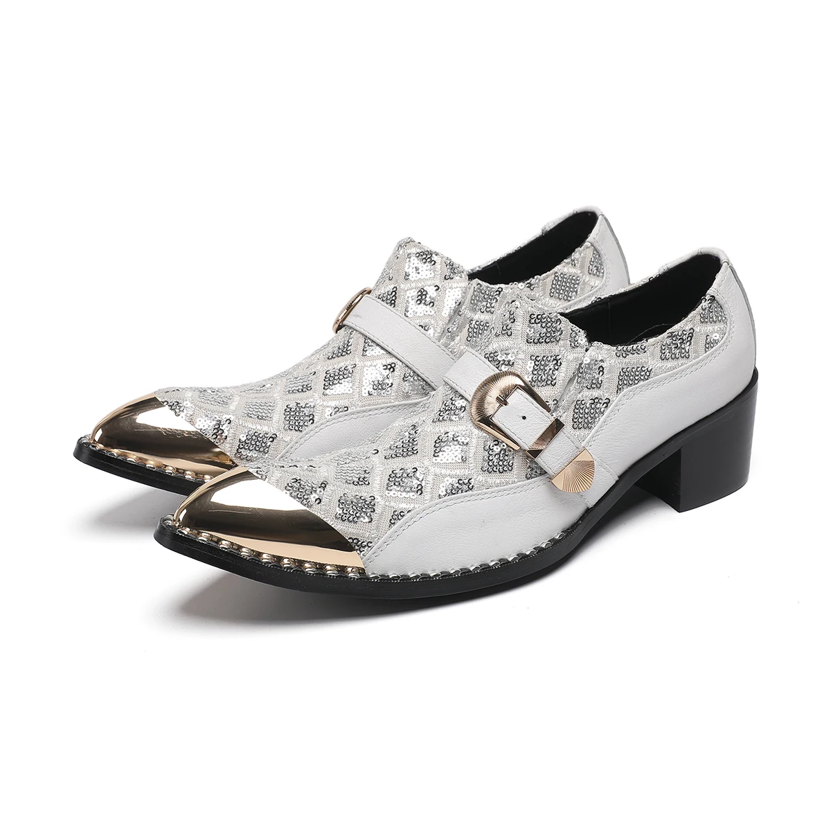 Włoskie męskie buty wizytowe Zapatos Hombre Obcasy Męskie Oksfordy z klamrą na pasku Buty na przyjęcie ślubne Skórzane złote palce Męskie buty biznesowe