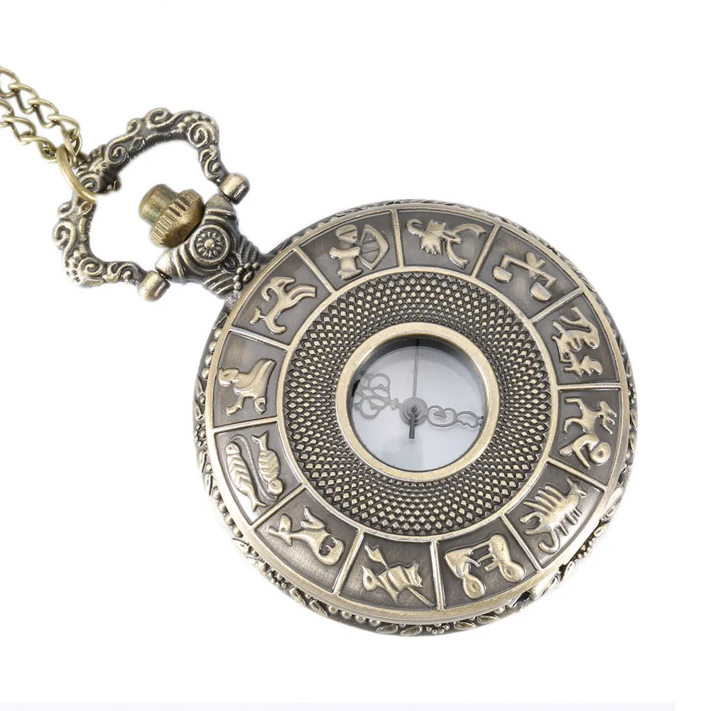 2023 Vintage Steampunk Constellation Zodiac Pocket Watch Dial 4.7cm Pendant Necklace Chain Clock Birthday Gifts For Family