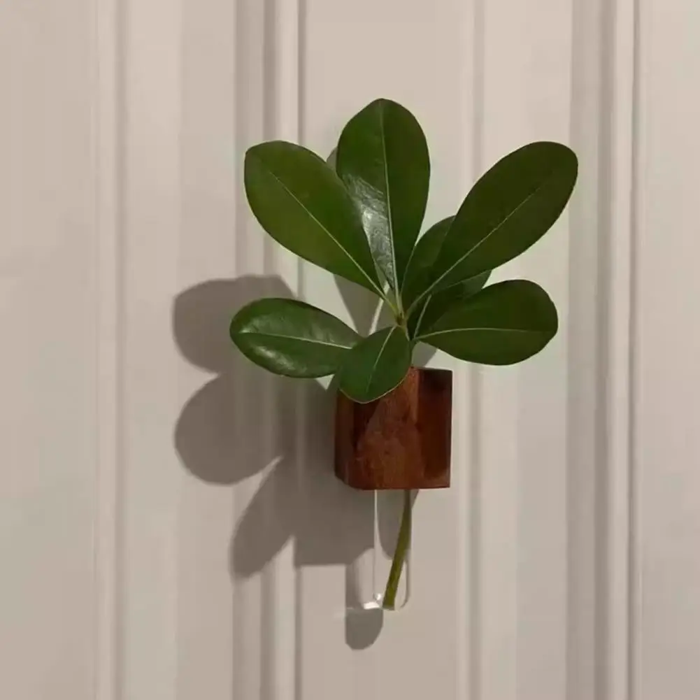 4cm Refrigerator Magnet Wooden Test Tube Vase Magnetic Hydroponic Plants Propagation Vase Planter Kitchen Fridge Decorations