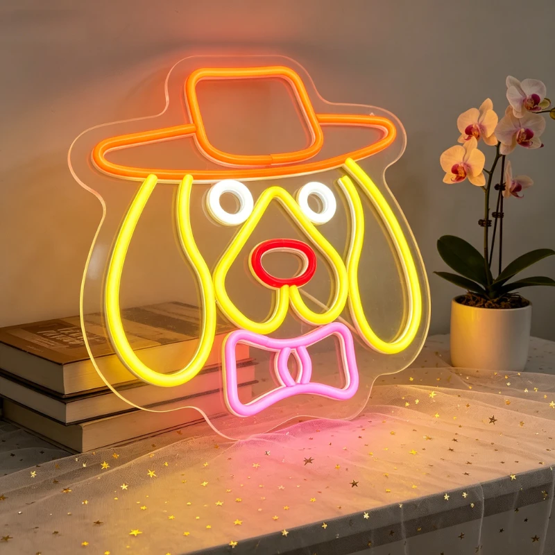 Cute Dog Neon Sign LED Wall Art USB Powered Pet Animal Decoration Aesthetic Night Light for Kids Room Nursery Desktop Gift