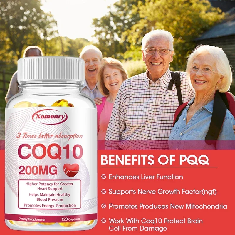 Cápsulas de coenzima Q10, 200 Mg cada una, para promover la salud Cardiovascular y la salud del corazón, proporcionar energía para apoyar la salud de las articulaciones