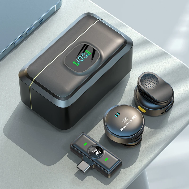 Micrófono de solapa profesional inalámbrico doble, mini de botón para iPhone, Android, celular, PC, audio 2