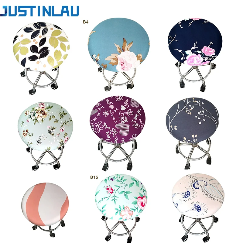 JUSTINLAU Round Chair Cover Bar Stool Covers Elastic Seat Cover Home Chair Slipcover Floral Printed Household Goods Round Stool