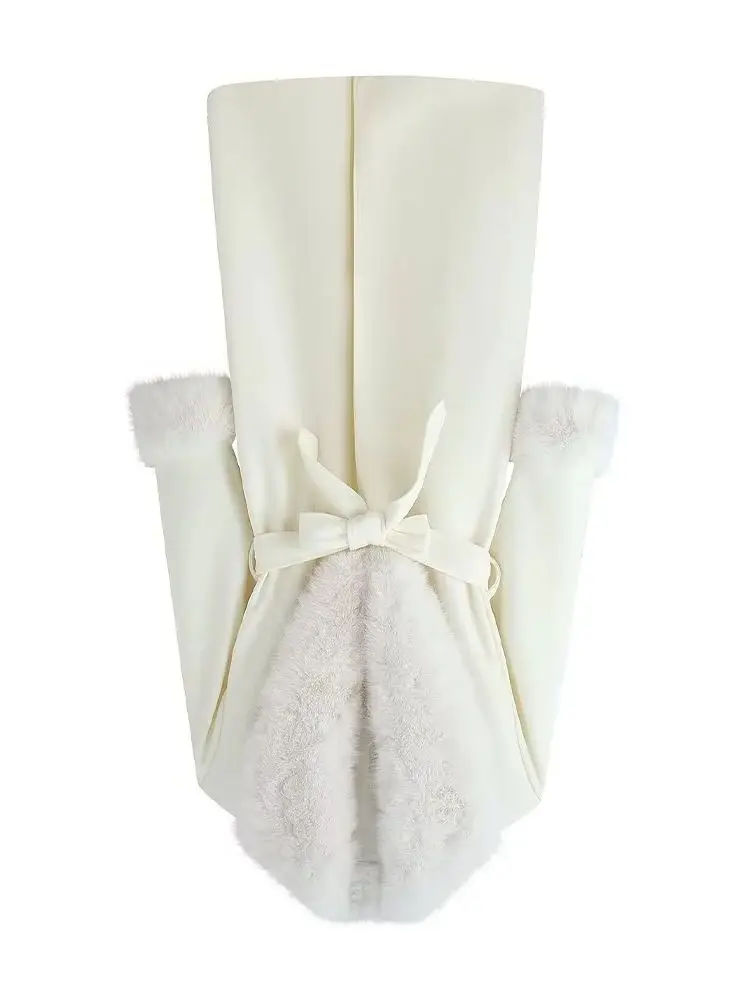 

HH New Woman Winter Fashion Versatile Faux Fur Effect Lapel Long Sleeves Belt Long Coat Female Casual Commuting Long Overcoat