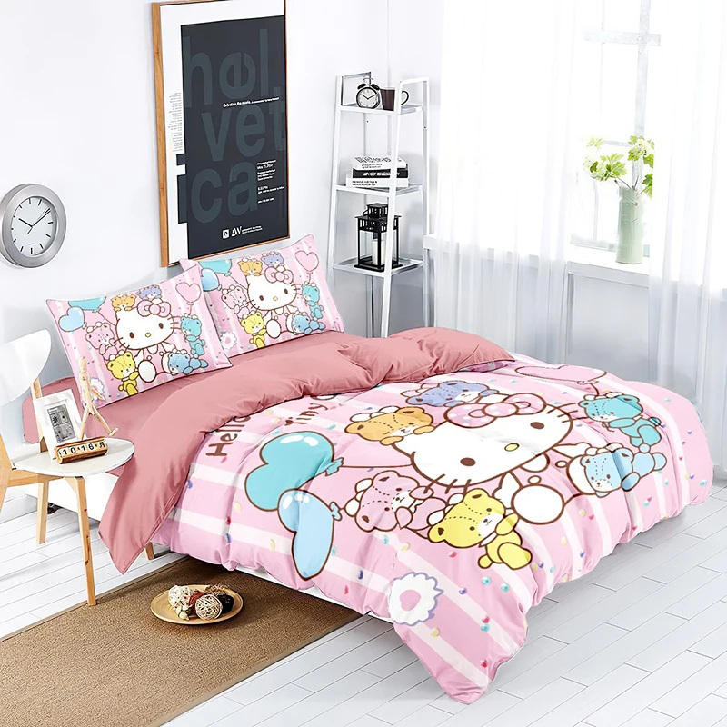 Sanrios Hello Kitty Melody Kuromi Pochacco Anime Cartoon Bedding Four Piece Girl Sheet Quilt Cover Dorm Bedclothes Home Textile