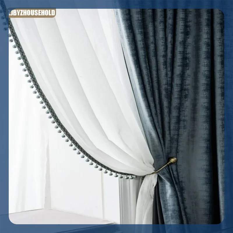 

Vintage Blue Dark Pattern Blackout Dutch Velvet Curtains for Living Dining Room BedroomVilla Velvet Curtains Finished Fashion