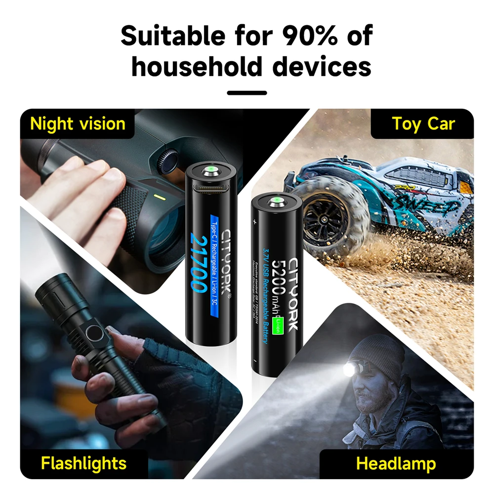 5200mAh 21700 USB بطارية قابلة للشحن 3.7 فولت 21700 بطاريات ليثيوم أيون لمصباح يدوي بطاريات الأجهزة عالية الطاقة