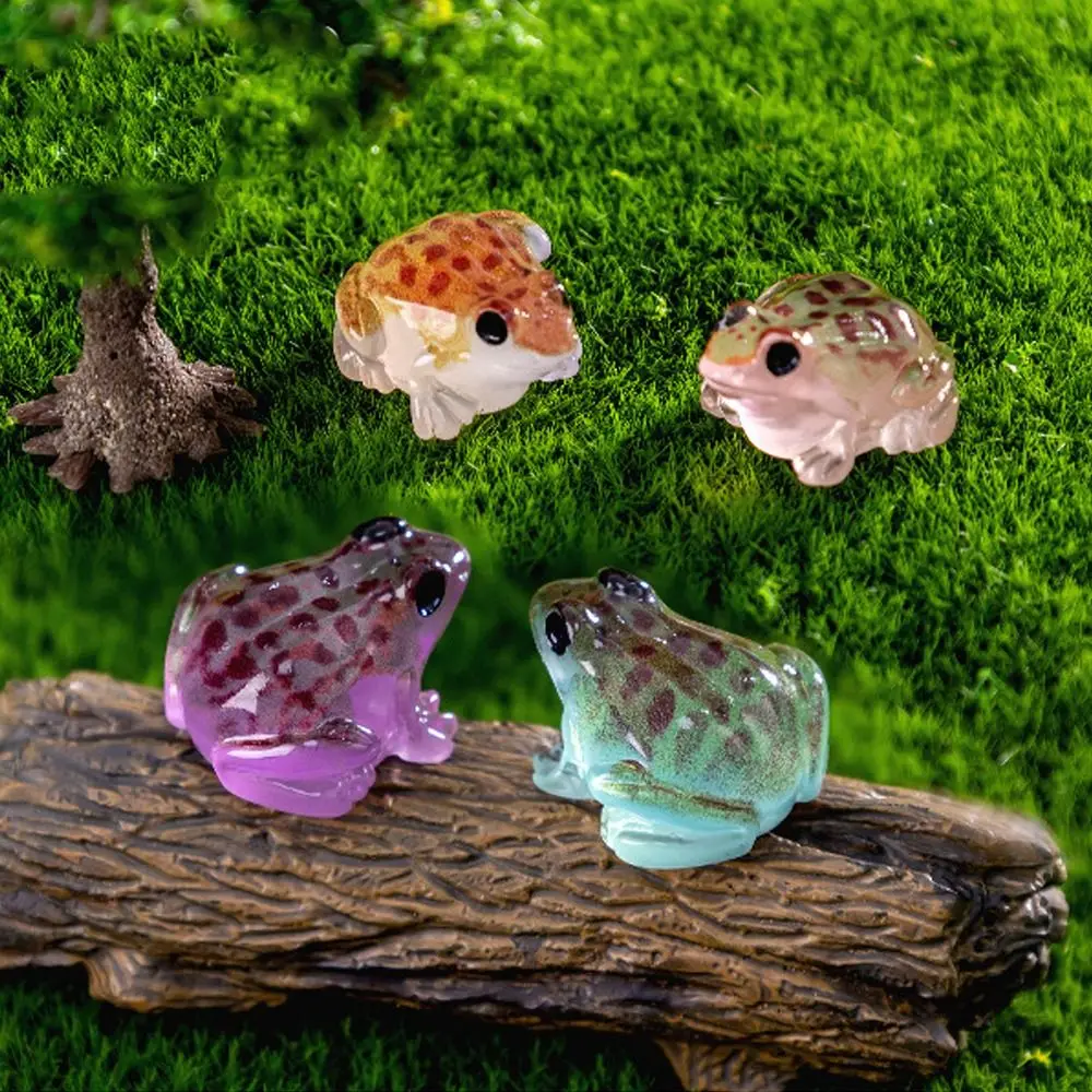10pcs Cartoon Luminous Frogs Figurines Miniatures Glow in The Dark Resin Crafts Mini Frog Ornament DIY Decor Cute