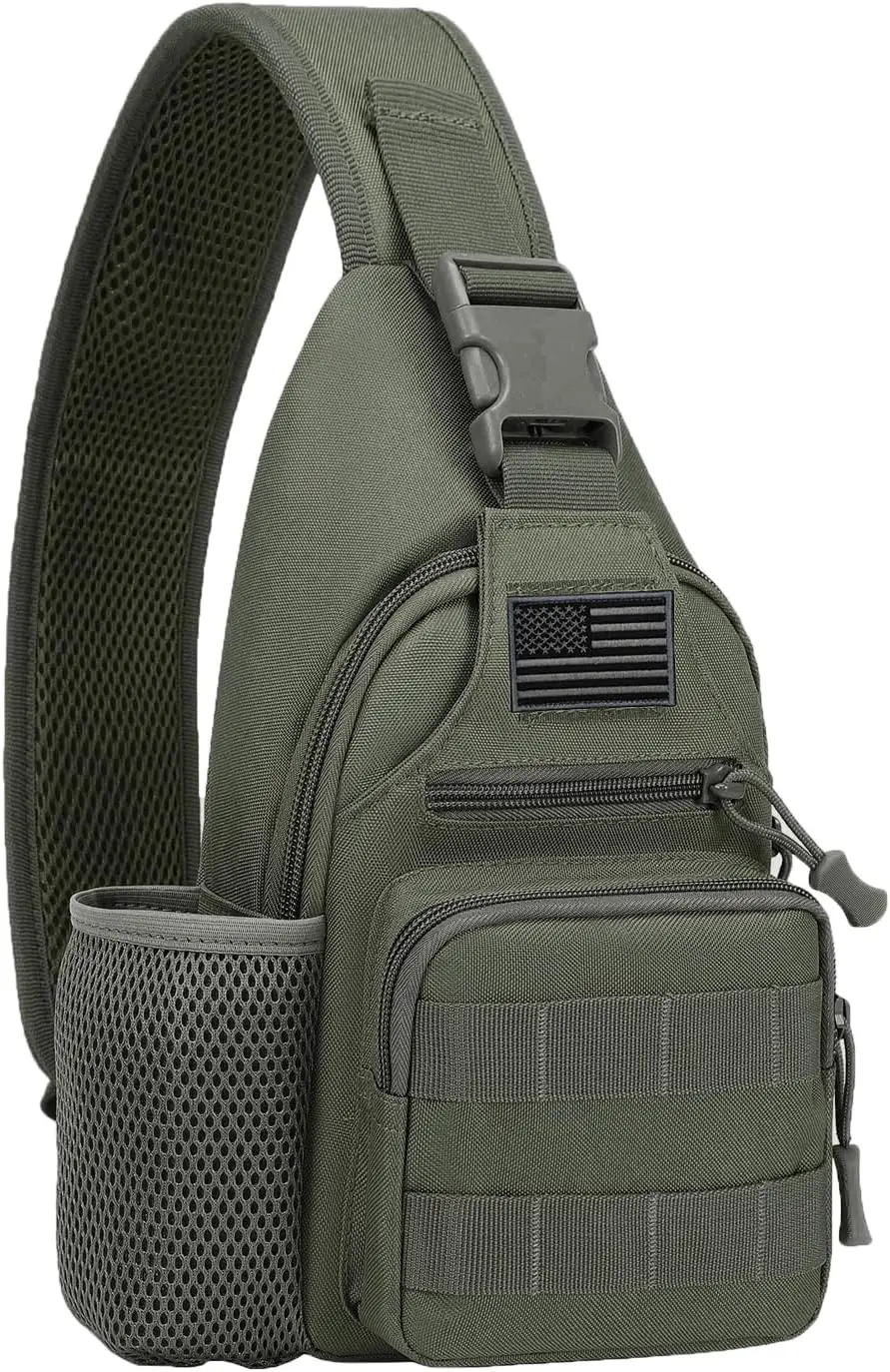 

Tactical Crossbody Bag for Men with Water Bottle Holder, MOLLE EDC Sling Chest Bag USB Charging Port Travel