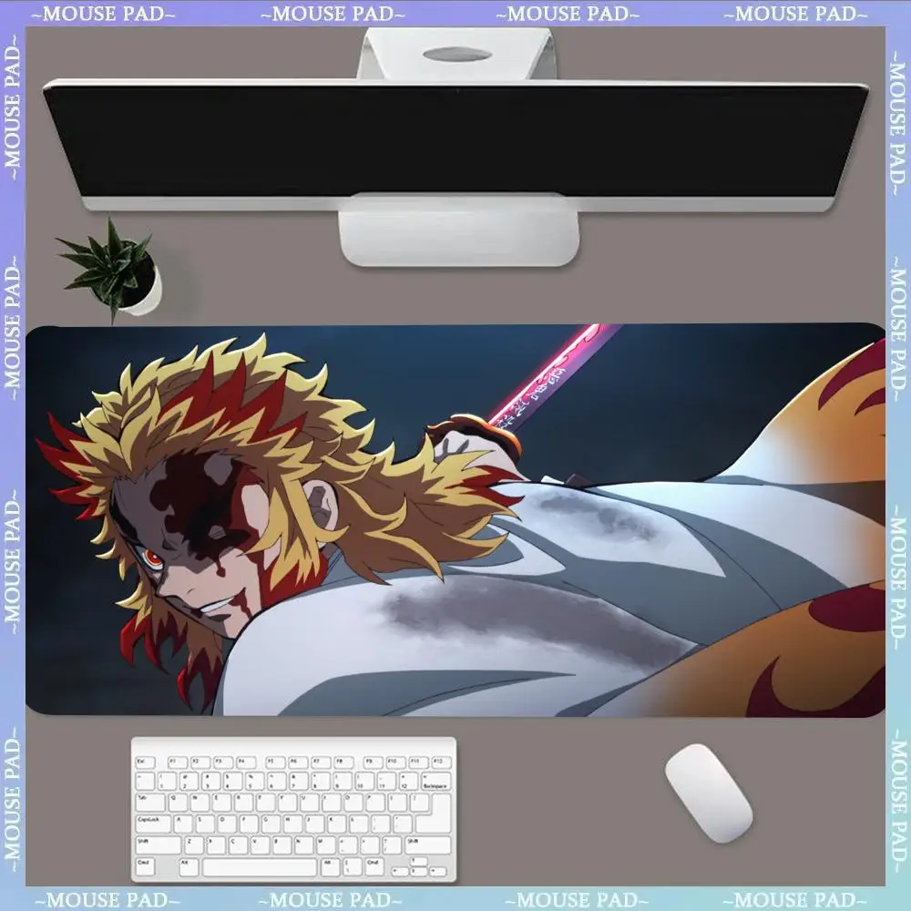 Rengoku-alfombrilla de ratón Kyoujurou MINISO, almohadillas grandes para juegos, borde de bloqueo XL, tamaño para Gamee, regalos para hija, niño, hermano, amigo