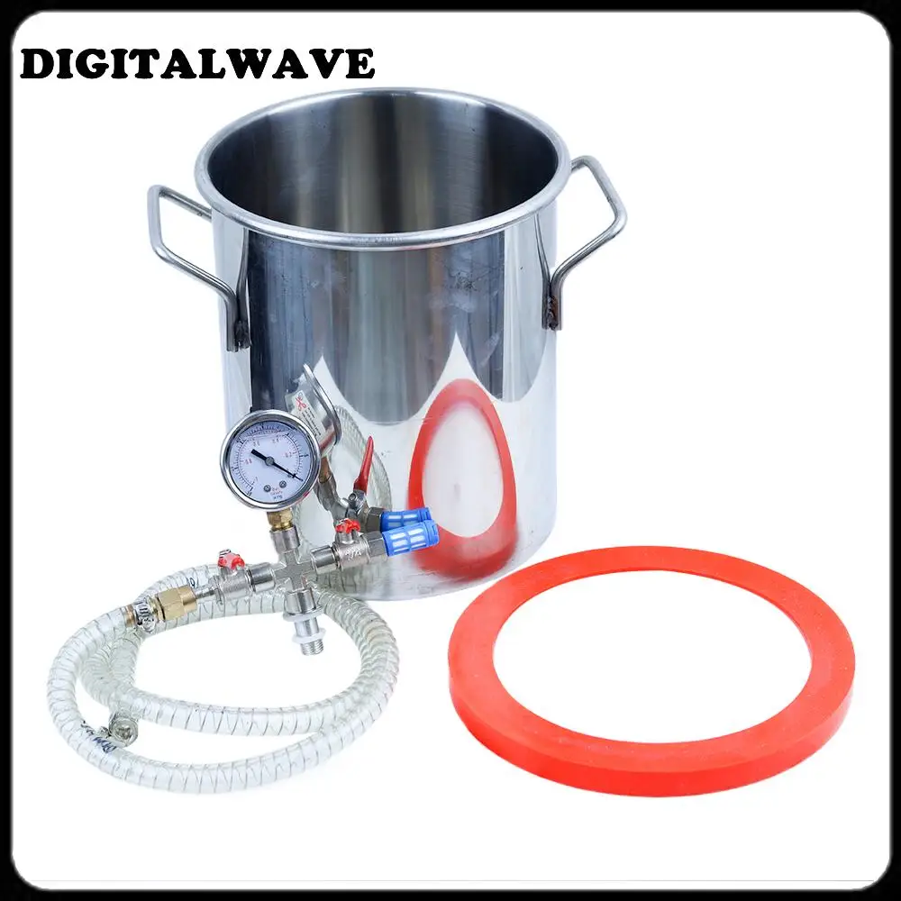 2 Gallon 8L Stainless Steel Vacuum Degassing Chamber Vacuum Defoaming Barrel For Silicone Resin AB Adhesive 20x24CM Acrylic Lid