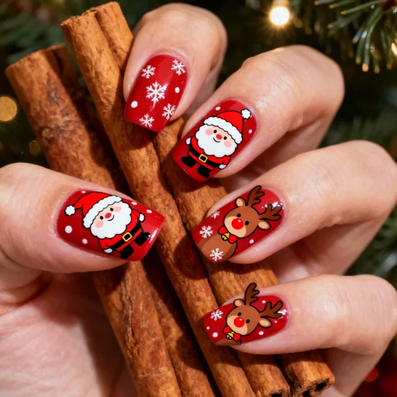24 pçs natal curto unhas falsas clássico bonito moda natal vermelho berry folha letras imprensa em unhas unhas falsas para mulher