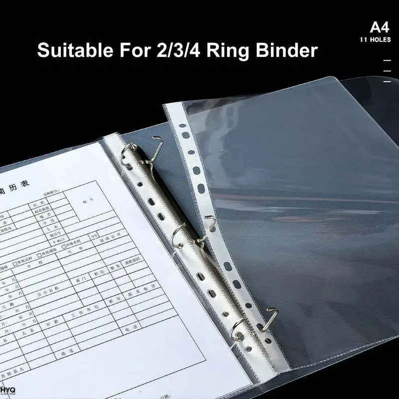50pcs HD Transparent A4 Binder Sleeves 11-holes Sheet Protector A4 Plastic Sleeves Glossy Clear File Bag 8C/10C Thickness image 2