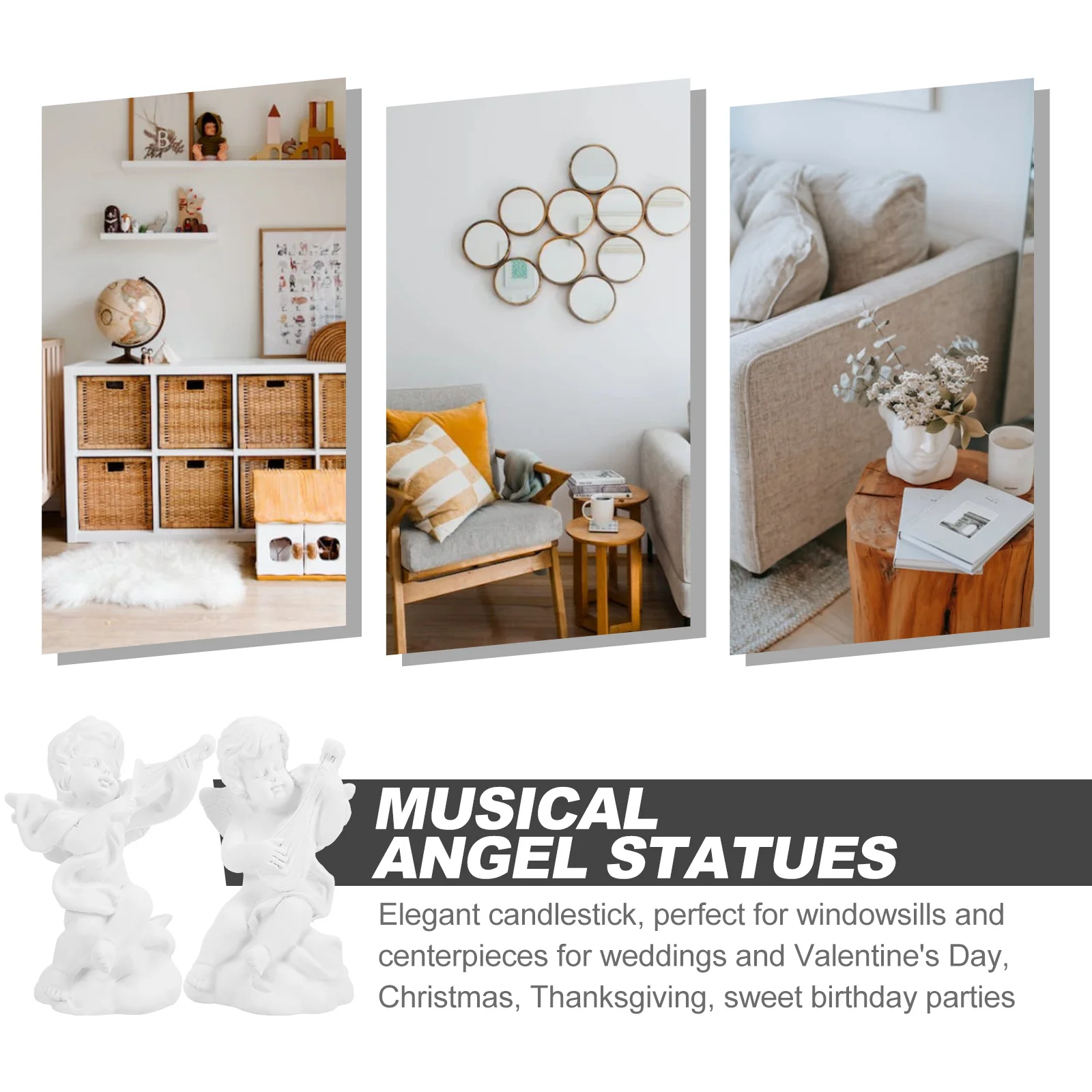 

2Pcs Small Angel Sculpture Resin Musical Angel Decoration for Desk Shelf Home Decor Unique Gift for Christmas Thanksgiving