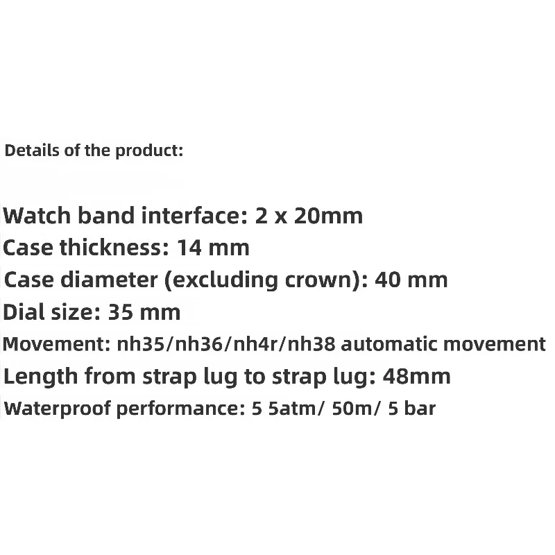 علبة كوكتيل 40 مم مرآة فقاعية من الفولاذ المقاوم للصدأ مناسبة لحركة NH35/36/NH4R/NH38 #3