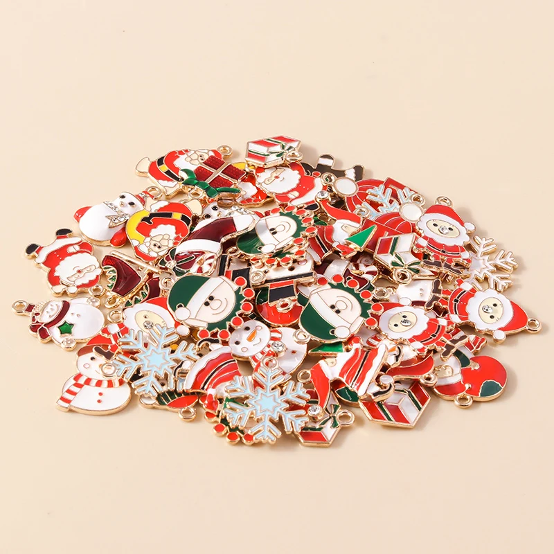 10 stücke Emaille Weihnachten Charme Lebkuchen mann Schneeflocke Schneemann Santa Anhänger für DIY Halskette Ohrring Schmuck Herstellung Zubehör – Detail 7