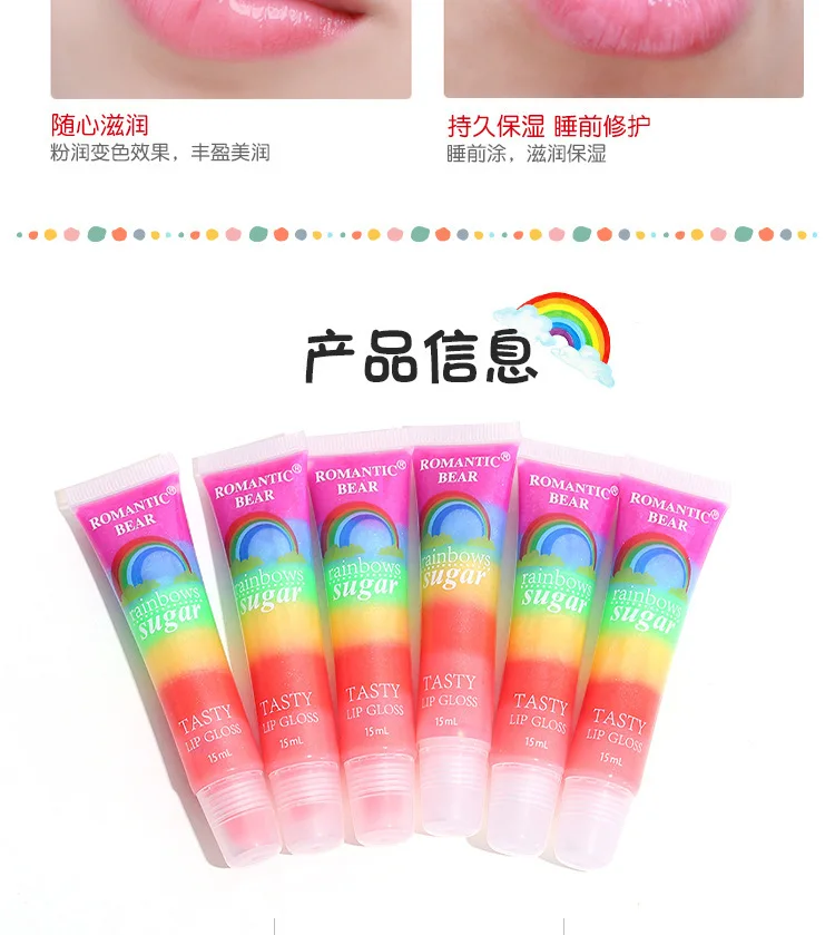 24pcs Makeup Rainbows Tool Lip Gloss Sequined Rainbow Jelly Lip Balm Delicious Lipstick Shiny Lip Tint Cosmetics Wholesale