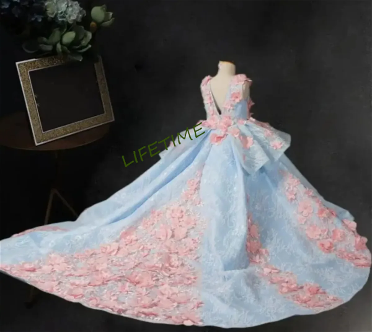 Vestido de lujo de flores para niña, para boda, flores rosas, Apliques de encaje, cuello redondo, vestido de baile para niña, vestido de fiesta para desfile, talla para niño 1-16T