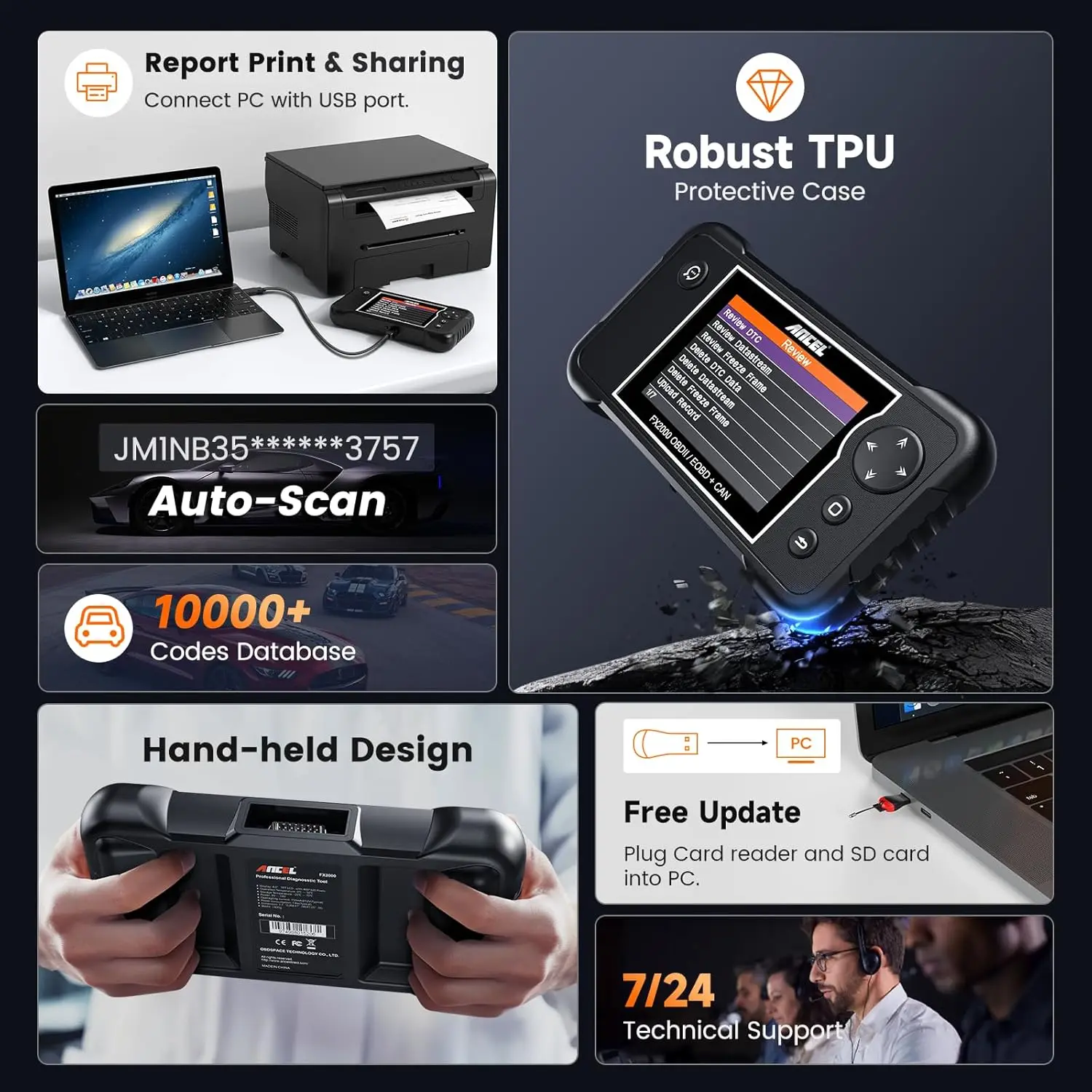 الماسح الضوئي FX2000-US Obd2، قارئ رمز نقل ABS SRS، أداة تشخيص المحرك، ترقية مجانية #5