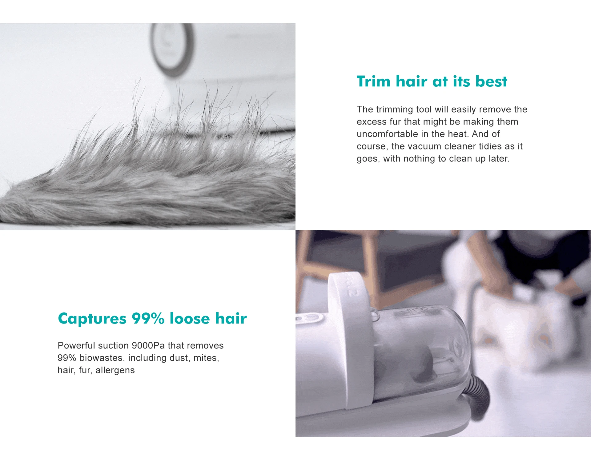 Neabot P1 Pro Pet Groomer Hair Vacuum Cleaner with Groom Kit Brushes Trimmers & Blades for Pet view 3