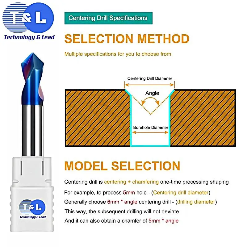 T&L HRC65 2 rowki 60 °   90 °   120 °   1-12 Wiertło centrujące do fazowania Wiertło CNC o stałym punkcie Frez do fazowania o stałym punkcie