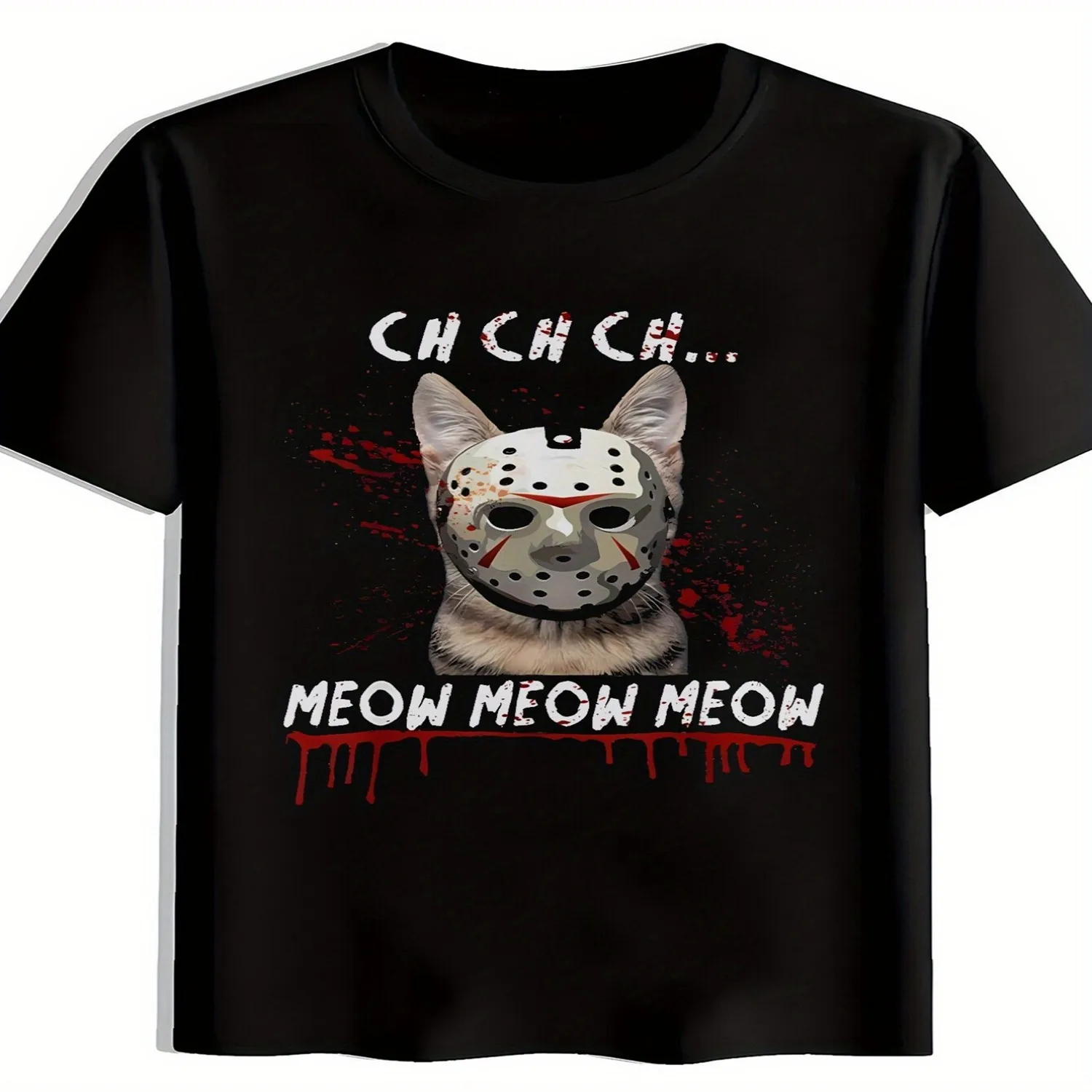 Men'S Casual T-Shirt Featuring a Cat Horror Movie Mask Print, Perfect for Summer with a Round Neck And Short Sleeves Available at Local Community Stores, This Soft Shirt Is Comfortable And Ready Cotton Tee, Gift For Him