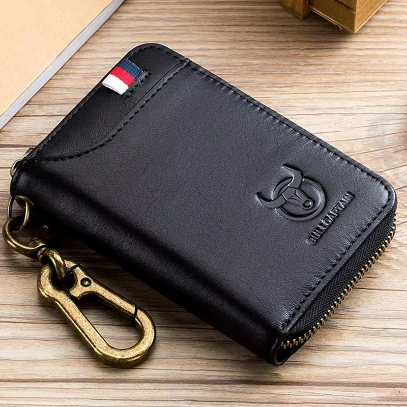 Genuine Leather Key Holder Wallet For Men Casual Multi-function Key Pouch Car Keychain anti-theft Mini Card Bag