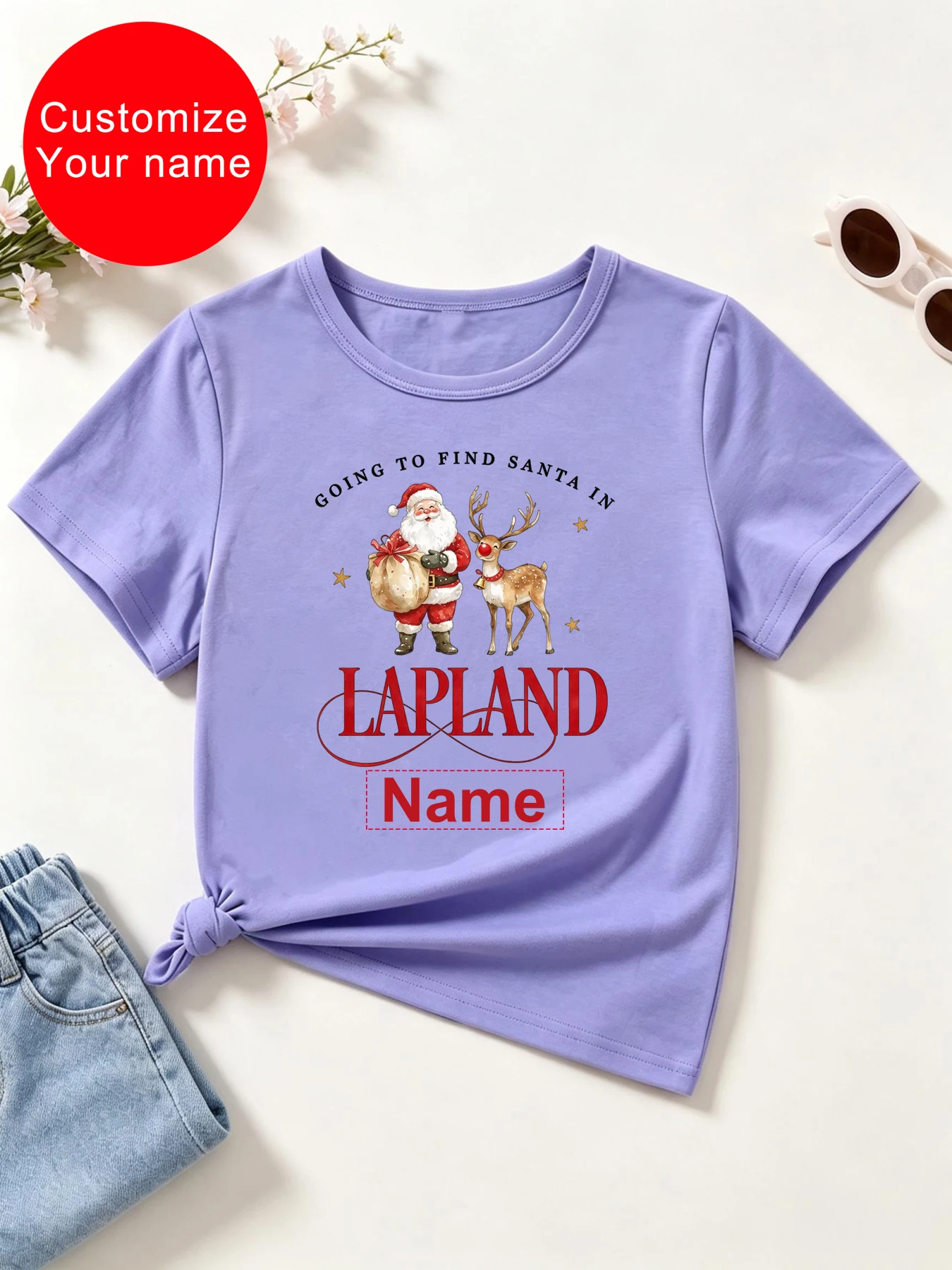 Customize Your Name Making Magical Memories Lapland Santa Claus Reindeer Printed T Shirt Girls/Boys Christmas Gift T-Shirt