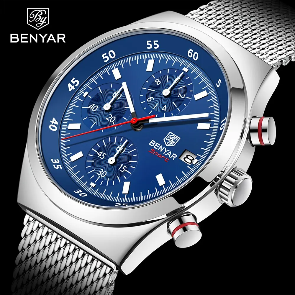 BENYAR 2024 Luxury Men Watch Waterproof Fashion Casual Quartz Wristwatch Man's Business Watches Male Sport Clock