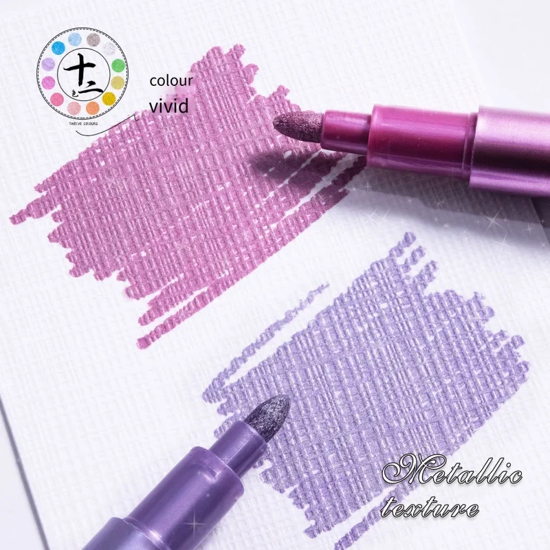 12PCS Color Bingene Metal Pen Highlight Stick Diy Painted Signature Pen Craft Pen Water-Based Painting Pen Marker Pen