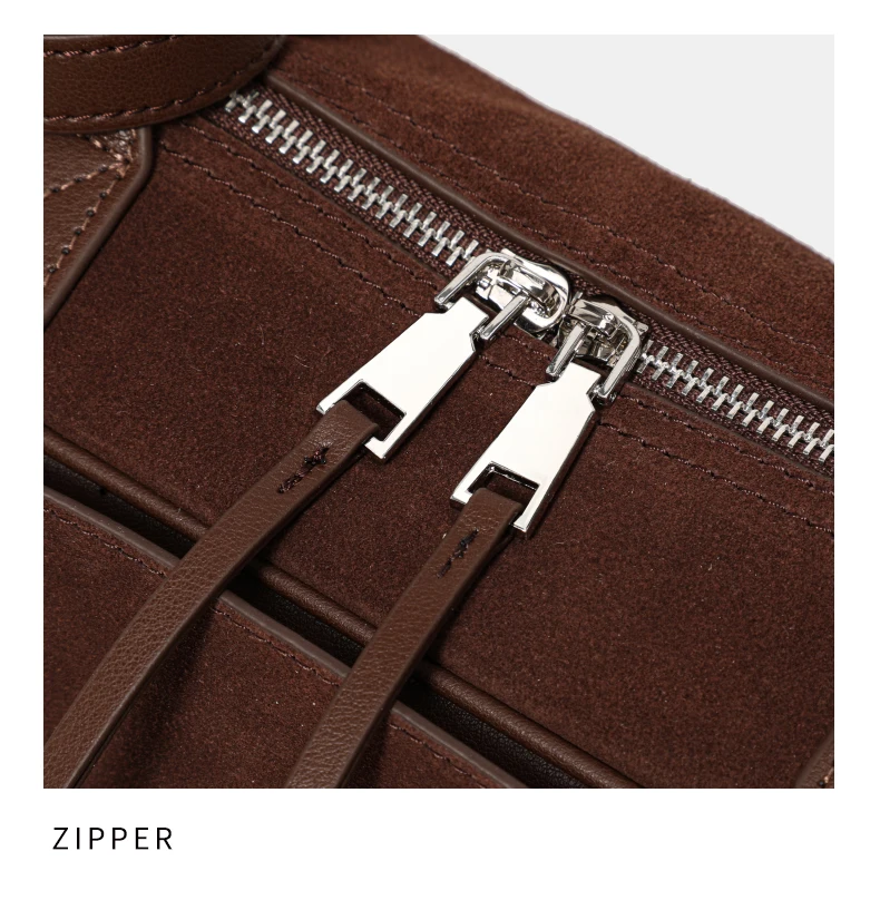 Echte Rindsleder-Damenhandtasche, Einzel-Schulter-Unterarmtasche, Wildleder-Gebürstete Bowling-Tasche – Detail 14
