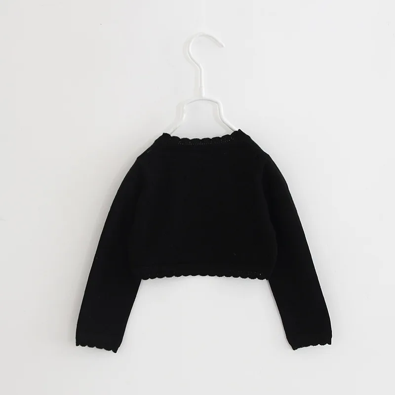 Young Girl Long Sleeve Knitwear Cardigan Sweater Shawl 100% Cotton Spring Autumn Solid Color Coat for Ages 2-11
