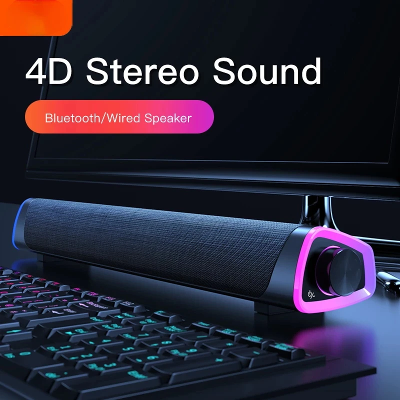 

4D Computer Speaker Bar Stereo Sound Subwoofer Bluetooth Speaker For Macbook Laptop Notebook PC Music Player Wired Loudspeaker