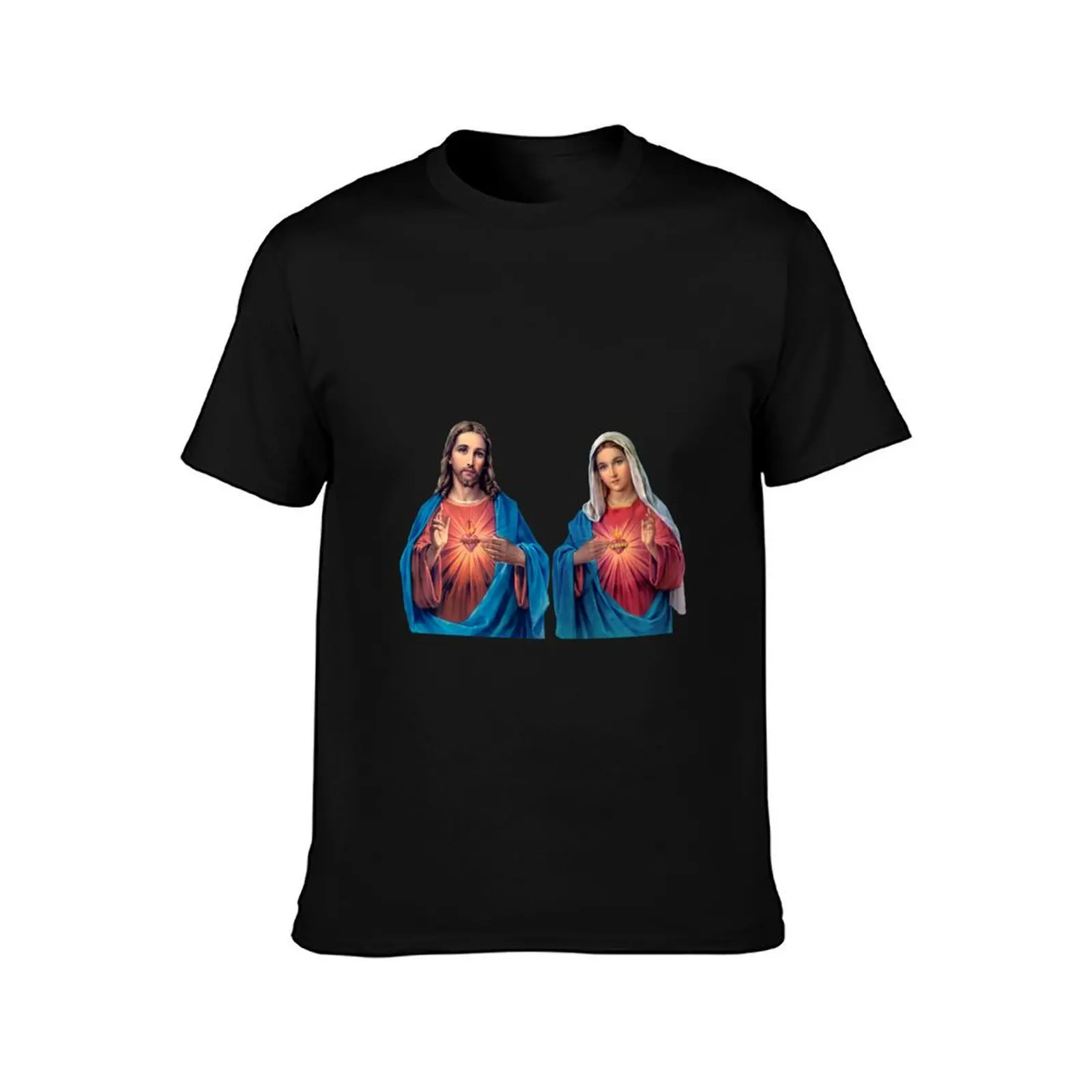 Sacred and Immaculate Hearts (Jesus and Mary) transparent background T-Shirt t shirts cotton 100% t shirt man plain T-Shirt